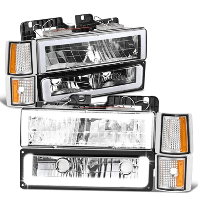 Faro LED DRL Fit 94-00 GMC C/K 1500-3500 + señal + lámpara de esquina ámbar cromada Foto 1 de 4