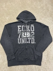 Vintage Ecko Unltd Hoodie Mens Medium Gray White Full Zip Spell Out Logo - Picture 1 of 11