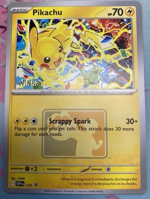 Winner Pikachu Promo 2025 World Championships EN 225 Pokemon Card Worlds NM - Image 1 of 2