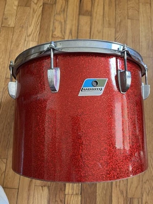 1970's LUDWIG CHICAGO 13" CONCERT TOM Red SPARKLE Metalflake Drum Olive Badge - Image 1 of 4