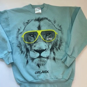 Rainforest Cafe Sweatshirt Kids Medium Orlando Crewneck Blue Lion - Picture 1 of 5