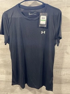 UNDER ARMOUR Women's L Short Sleeve Shirt Black Top Loose Heat Gear NEW - Picture 1 of 10