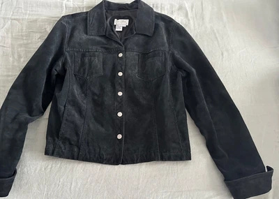 Live A Little~Women's Black Leather Suede Snap Front Short Jacket Size Large - Image 1 of 4