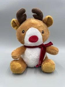 Adorable peluche de reno en bufanda roja animal de peluche sentado de 8 pulgadas - Imagen 1 de 7