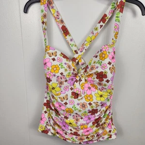 California Waves Plus Size 22/24 Floral Tankini Top Molded Cup Tie Back - Picture 1 of 12