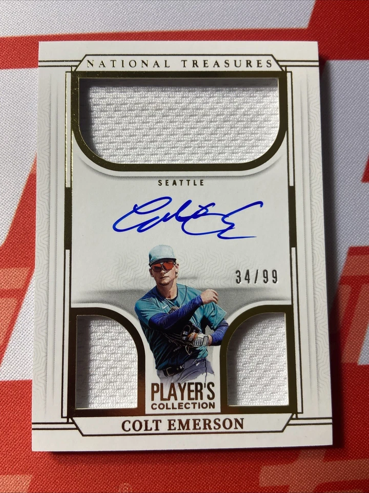 2025 Panini National Treasures Colt Emerson Auto Triple Patch #/99 On Card - Image 1 of 4