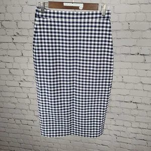 NWT J.CREW No 3 Blue & White Check Cotton Back Slit Pencil Skirt Size 2 (27x28) - Picture 1 of 13
