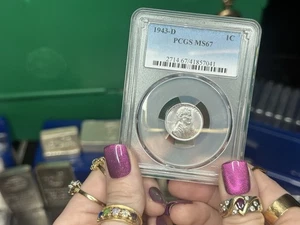 1943-D Steel Lincoln Wheat Cent PCGS MS67 – Brilliant Lustrous WWII Penny! - Picture 1 of 7