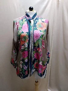 JOHNNY WAS Floral Silk Jenna Long Sleeve Oversized Button Down Blouse - M - Picture 1 of 5