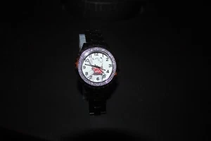 Disney Winnie the Pooh Watch Silver Rhinestones Black Band NIB - Picture 1 of 5