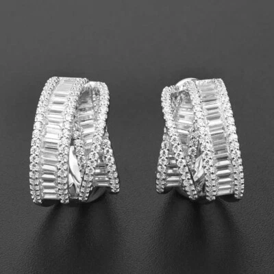 Venta Caliente Pendientes Brazalete Delicados Boda Diamantes Creados en Laboratorio Chapados en Oro Blanco 14K Foto 1 de 4