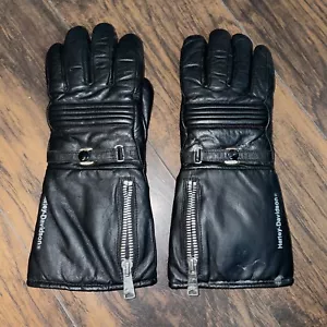 VINTAGE HARLEY DAVIDSON LEATHER BLACK RIDING GLOVES WITH ZIPPER POUCH-MEDIUM - Picture 1 of 4