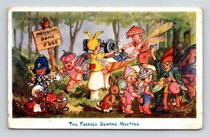 The Fairies Sewing Meeting Divided Back WB Postcard Animals and Fairy In Line - Picture 1 of 2