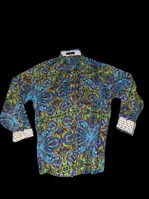 Camisa Alan River Puño Abatible Para Hombres XXL Azul Cachemira Floral Estampado Completo Llamativo Foto 1 de 4