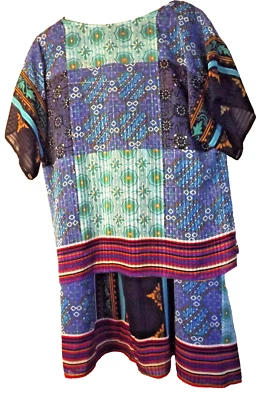 VTG 1980s John’s Girl Collectables Blue Geometric Blouse/ Skirt Set USA Sz 40  L - Image 1 of 4