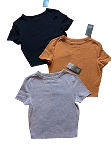 NWT Lot 3 Wild Fable Crew Neck Cropped Slim Fit Cap Sleeve T Shirt Tops 2XS XXS - Picture 1 of 7