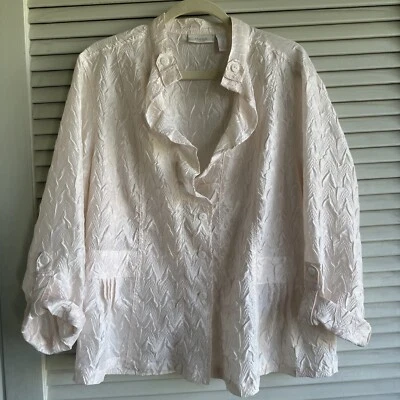 Chico’s Talla 3/US 16~Chaqueta de Vestido Rosa Arrugado Abotonada Luz/Formal para Mujer Foto 1 de 4