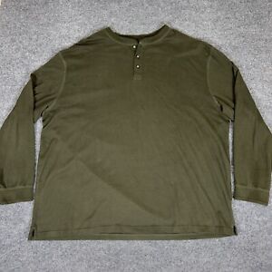 St Johns Bay Shirt Men 3XLT Green Sueded Henley Long Sleeve Pullove Cotton Adult