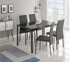 Lido Glass Dining Table & 4 black Chairs