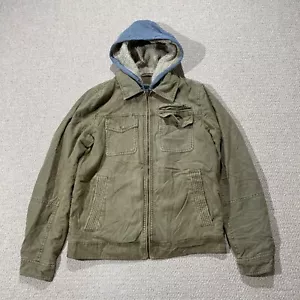 Guess Jacket Mens Small Army Green Field Utility Hybrid Coat Hooded Canvas - Picture 1 of 11