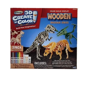 ROSEART 3D CREATE 'N COLOR Dinosaurio de Madera Serie T-Rex, Triceratops, Pteranodon - Imagen 1 de 5