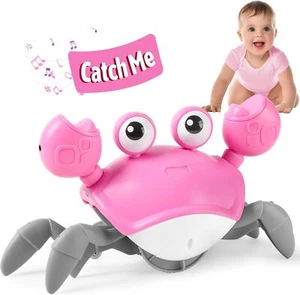 Crawling Crab Baby Girl Toy: Tummy Time Toys for Infant 3 6 9 12 Crab, Pink - Picture 1 of 7