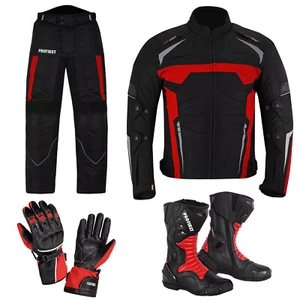 Red Motorcycle Suit Full Set Armoured Jacket Trousers Gloves Boots CE Approved - Picture 1 of 30