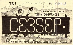 HAM RADIO CQ QSL QSO POSTCARD CE3SEP SANTIAGO DE CHILE 1990 NIINILAHTI FINLAND - Picture 1 of 5