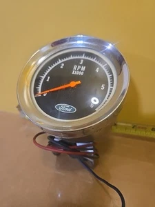 Vintage Faria Ford Tachometer 6000 Rpm Chrome Torino Fairlane Very Nice - Picture 1 of 4