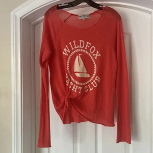 Wildfox Womens Yacht Club Coral Knit Graphic Pullover Light Sweater Top Size M - Picture 1 of 3
