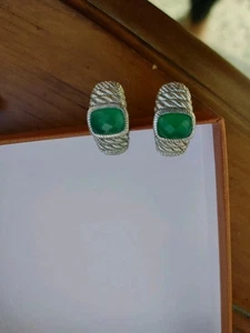 Judith Ripka Green Chalcedony Stone Earrings - Picture 1 of 5