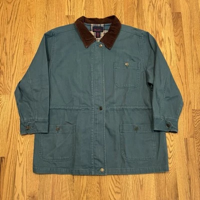 Vintage Denim & Co Zip Up Button Jacket Flannel Lined 1X Teal Blue Corduroy Vtg - Image 1 of 4