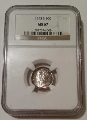 1945 S Mercury Dime MS67 NGC Nice Toning - Image 1 of 4
