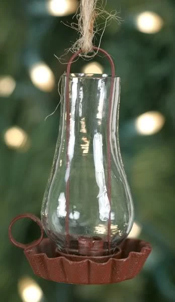 MINIATURE 4 1/4" long X 2 1/2" wide RED CANDLE LANTERN TREE ORNAMENT ORNIE - Image 1 of 1