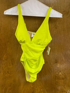 Women NWT "Amazon Essential neon yellow one piece bathing suit. Size 4 - Picture 1 of 2