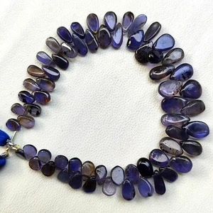 Piedras preciosas de iolita natural tamaño 7x5 a 11x7 mm cuentas lisas en forma de pera hilo de 8" - Imagen 1 de 11