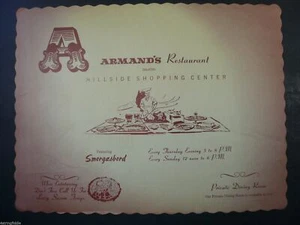 Vintage Armand's Hilllside Einkaufszentrum Restaurant Papier Tischset - Bild 1 von 5