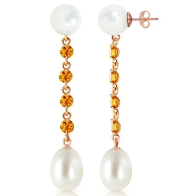 11 Carat 14K Solid Rose Gold Chandelier Natural Citrine & Pearl Earrings - Image 1 of 3