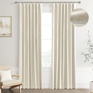 Linen 100% Blackout Curtains 52" x 102" 2 Panels Grayish Brown/Beige - Picture 1 of 2