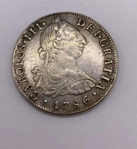 Moneda de Plata 1786 8 Reales España México Casa de la Moneda Lima Perú Antiguo Barco Pirata - Imagen 1 de 5