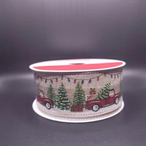Drahtband 1,5" x 30' Weihnachten rot Pickup Truck Bäume Lichterkette Sackleinen - Bild 1 von 5