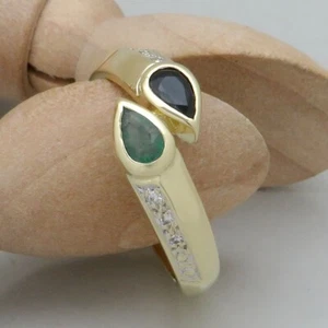 Ring Gold Damen mit ca. 0,06ct Diamant, Saphir + Smaragd 585/14K Gelbgold Gr. 56 - Bild 1 von 5