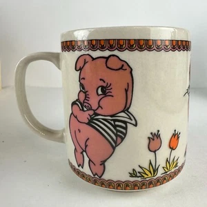 Vintage Japan Keramik Tasse mit Löwe Schwein & Ente Grafik - Bild 1 von 7