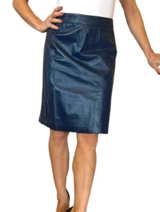 MILLY NEW YORK 100 % LAMMLEDER BLAU BLEISTIFTROCK MINI REISSVERSCHLUSS HINTEN GRÖSSE 4 $ 475 - Bild 1 von 10