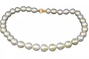 WEISSE GROSSE SÜSSWASSER RINGPERLEN 17,5" HALSKETTE MIT 14K GELBGOLD KUGELVERSCHLUSS - Bild 1 von 3