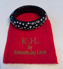 KJL Black Lucite Hinged Bracelet with Crystals - Kenneth J Lane