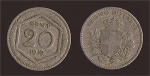20 CENT 1919 GLATTES SECHSECK - VITTORIO EMANUELE III - Bild 1 von 1