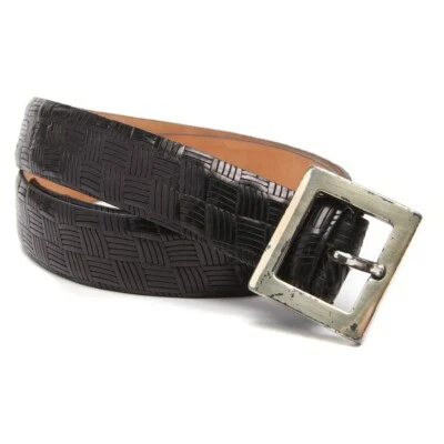 Vintage J. Peterman's MOVIE LEGENDS Leather Belt Crosshatch Black USA Seinfeld Foto 1 de 4