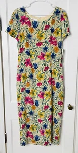 Vtg Maggie London Dress 12 Silk Midi Deadstock Floral Tie Back Retro Button Slit - Picture 1 of 14