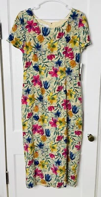 Vestido De Colección Maggie London 12 Seda Midi Deadstock Floral Lazo Retro Botón Abertura Foto 1 de 4